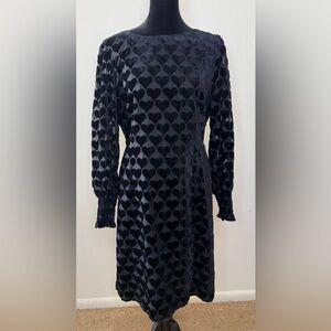 Talbots Black velvet heart A Line dress smocked cuffs bow detail knee length 14P